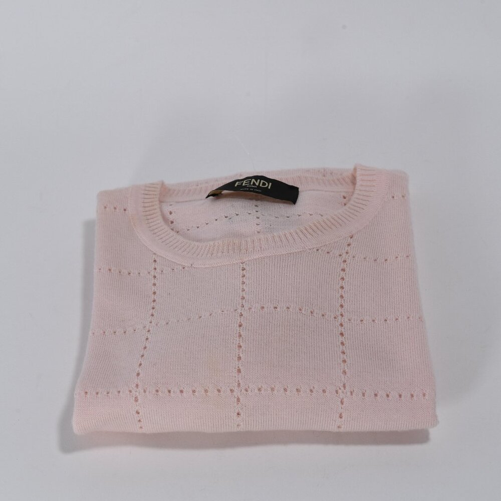 FENDI Pointelle Grid Wool Crewneck Sweater In Pink